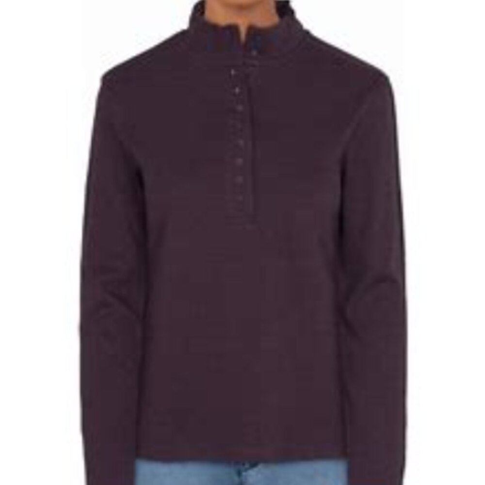 Natural Reflections 10-Button Mock Neck Ribbed Tunic - Purple - Size S